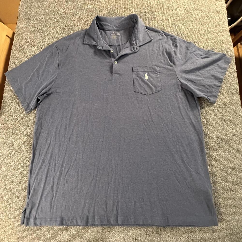 Polo Ralph Lauren‎ Performance Mens Polo Shirt 2XB Navy Blue Pocket Pony #691